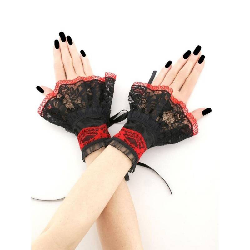 Schwarze Armspangen Samt Rote Spitze Rüschen Armschmuck Viktorianisch Goth Romantisch Handgemacht Xs - 3Xl von handmadeItemsByIvi