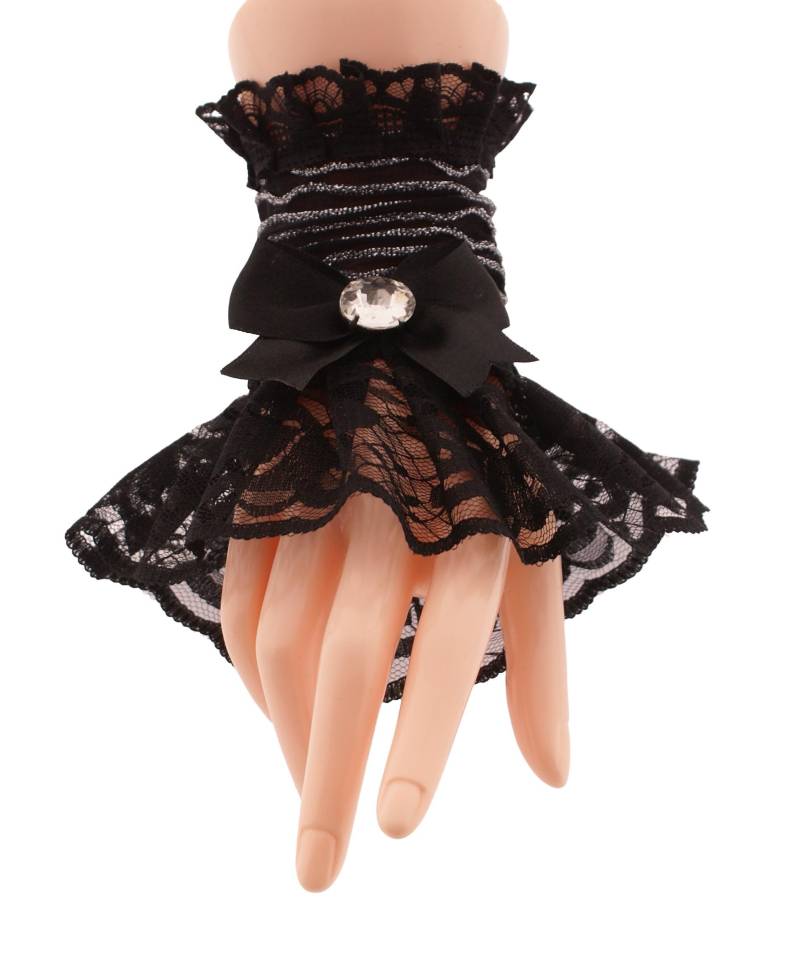 Schwarze Spitze Armstulpen Rüschen Armschmuck Viktorianisch Silber Gestreift Handgemacht Xs - 3Xl von handmadeItemsByIvi