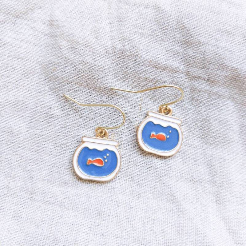 Goldfischglas Ohrringe Emaille Kawaii Schmuck Goldfischglas Ohrringe Emaille Kawaii Schmuck von handmadeMTLjewelry