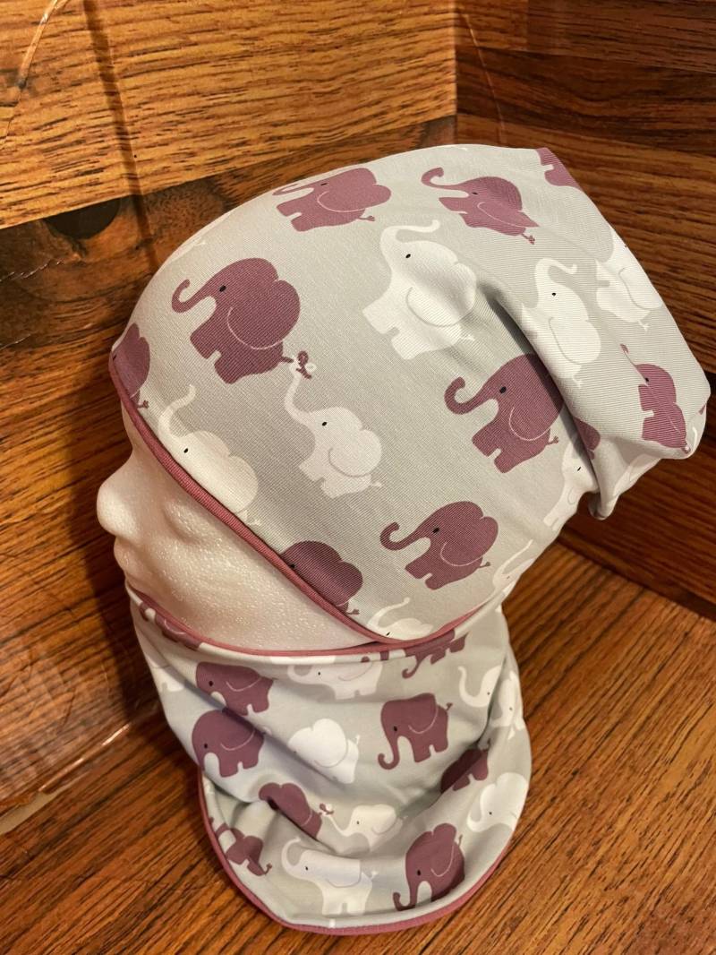 Mütze Und Loop Elefantenparade Rosa Kindermütze Herbst Set Schal von handmadebyAngelikaZ