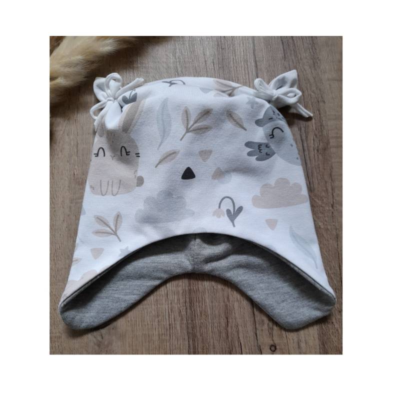 Mütze Mit Ohren/Babymütze Hase Und Eule in Weiß, Beige Hellgrau von handmadebyalexK