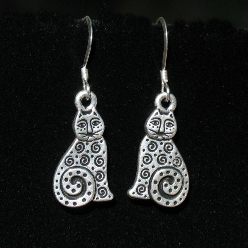 Antiksilber Katzenohrringe Sterlingsilber Ohrhaken, Spiralen Antiksilber Katzenohrringe Sterlingsilber Ohrhaken, Spiralen von handmadebydiana