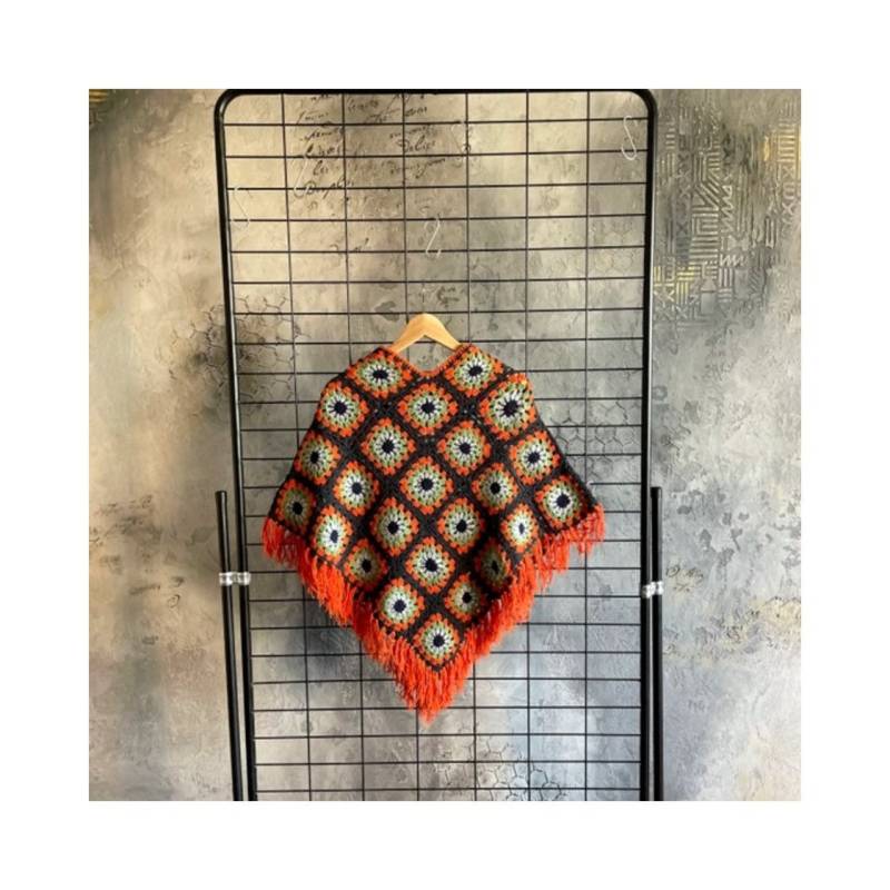 Handgemachter Gehäkelt Multicolor Boho Stil Poncho von handmadebyfeyza