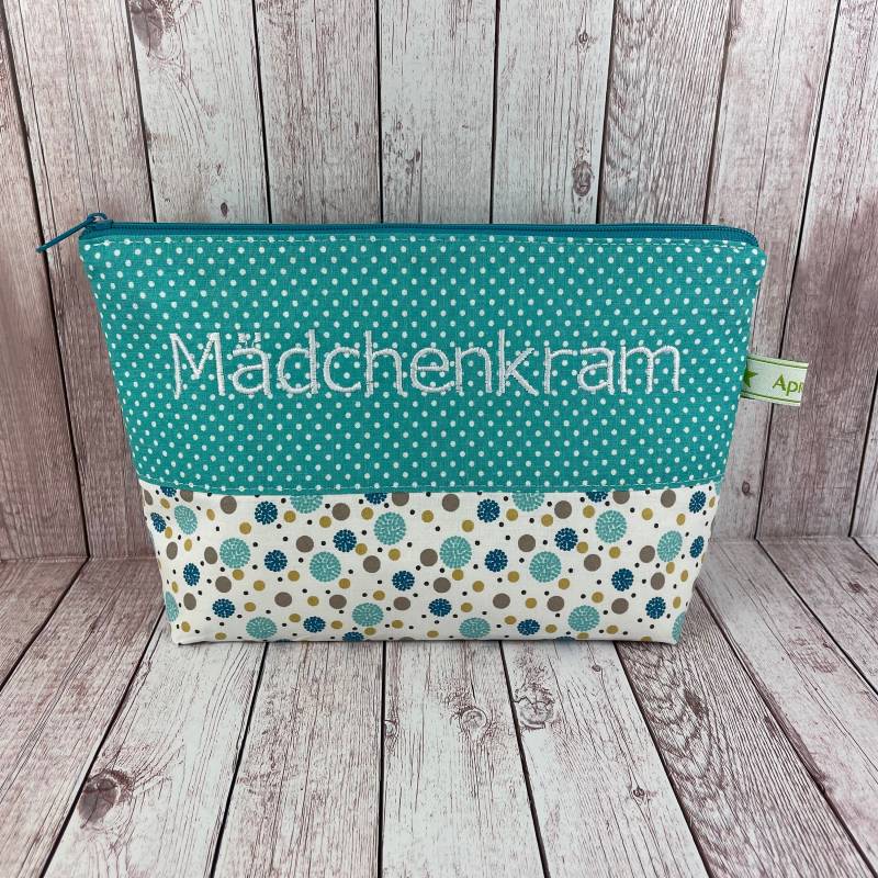 Kosmetiktasche, Kulturtasche Mädchen, Kulturbeutel Kinder, Mädchenkram Tasche, Personalisiert, Waschbeutel Geschenk, Türkis von handmadebyhe84