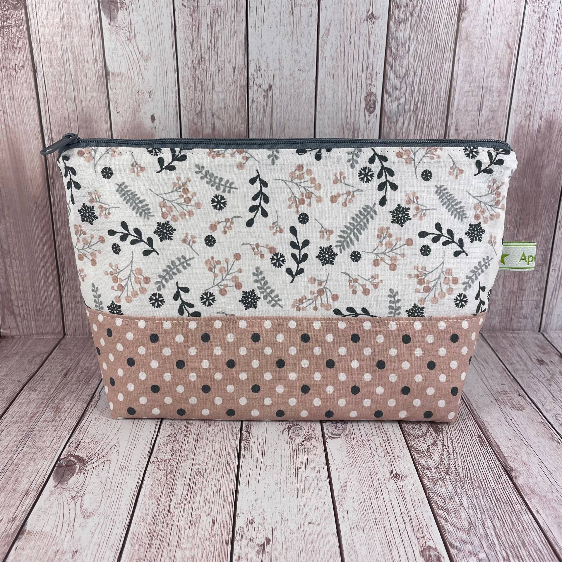 Kosmetiktasche Rosa Grau, Kosmetiktäschchen, Kulturbeutel, Kulturtasche Klein, Tasche Mädchenkram, Schlampermappe, Waschbeutel Mädchen von handmadebyhe84