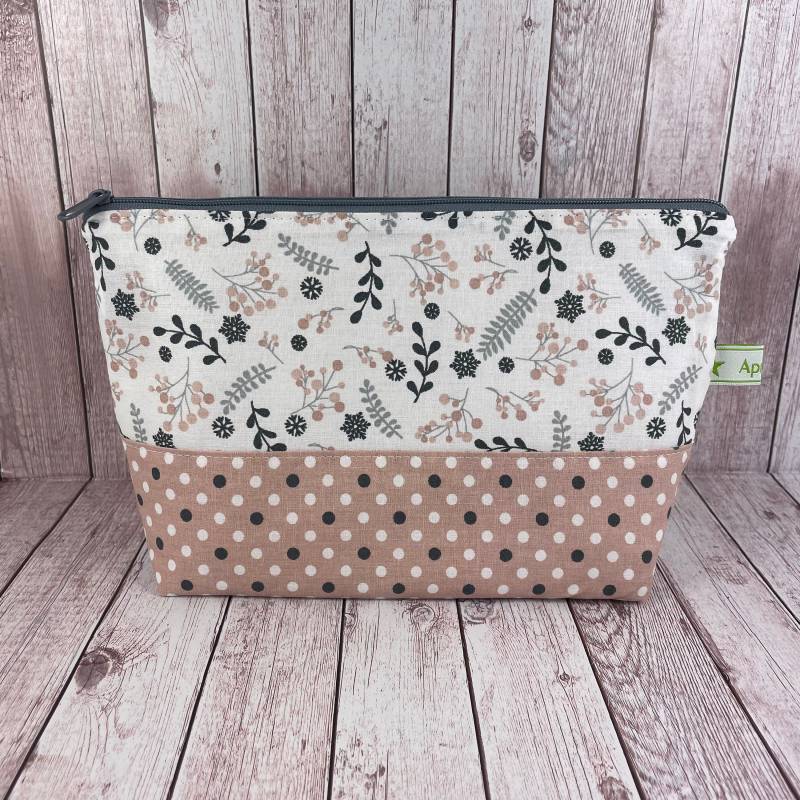 Kosmetiktasche Rosa Grau, Kosmetiktäschchen, Kulturbeutel, Kulturtasche Klein, Tasche Mädchenkram, Schlampermappe, Waschbeutel Mädchen von handmadebyhe84