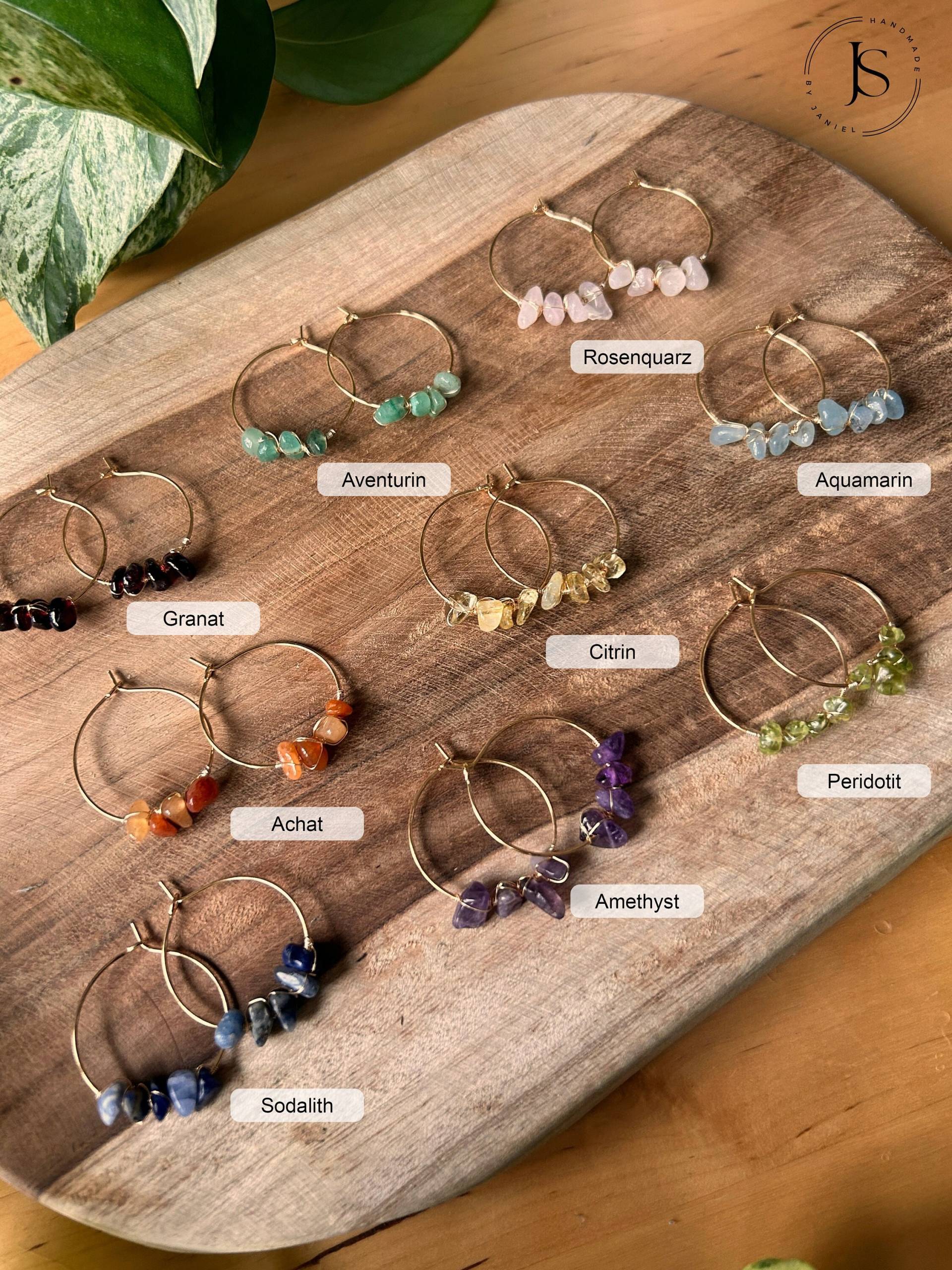 Ohrringe Mit Edelstein, Creolen, Heilstein Ohrringe, Natursteinohrringe, Gold Und Silber Ohrringe Mit Edelstein, Creolen, Heilstein Ohrringe, Natursteinohrringe, Gold Und Silber von handmadebyjaniel