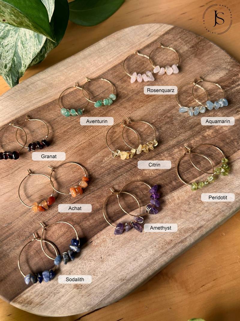Ohrringe Mit Edelstein, Creolen, Heilstein Ohrringe, Natursteinohrringe, Gold Und Silber Ohrringe Mit Edelstein, Creolen, Heilstein Ohrringe, Natursteinohrringe, Gold Und Silber von handmadebyjaniel