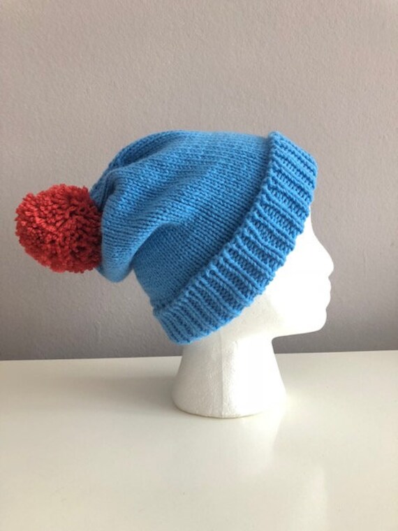 Slouchy Hellblaue Mütze Mit Orange Pom Slouchy Hellblaue Mütze Mit Orange Pom von handmadebysarajean