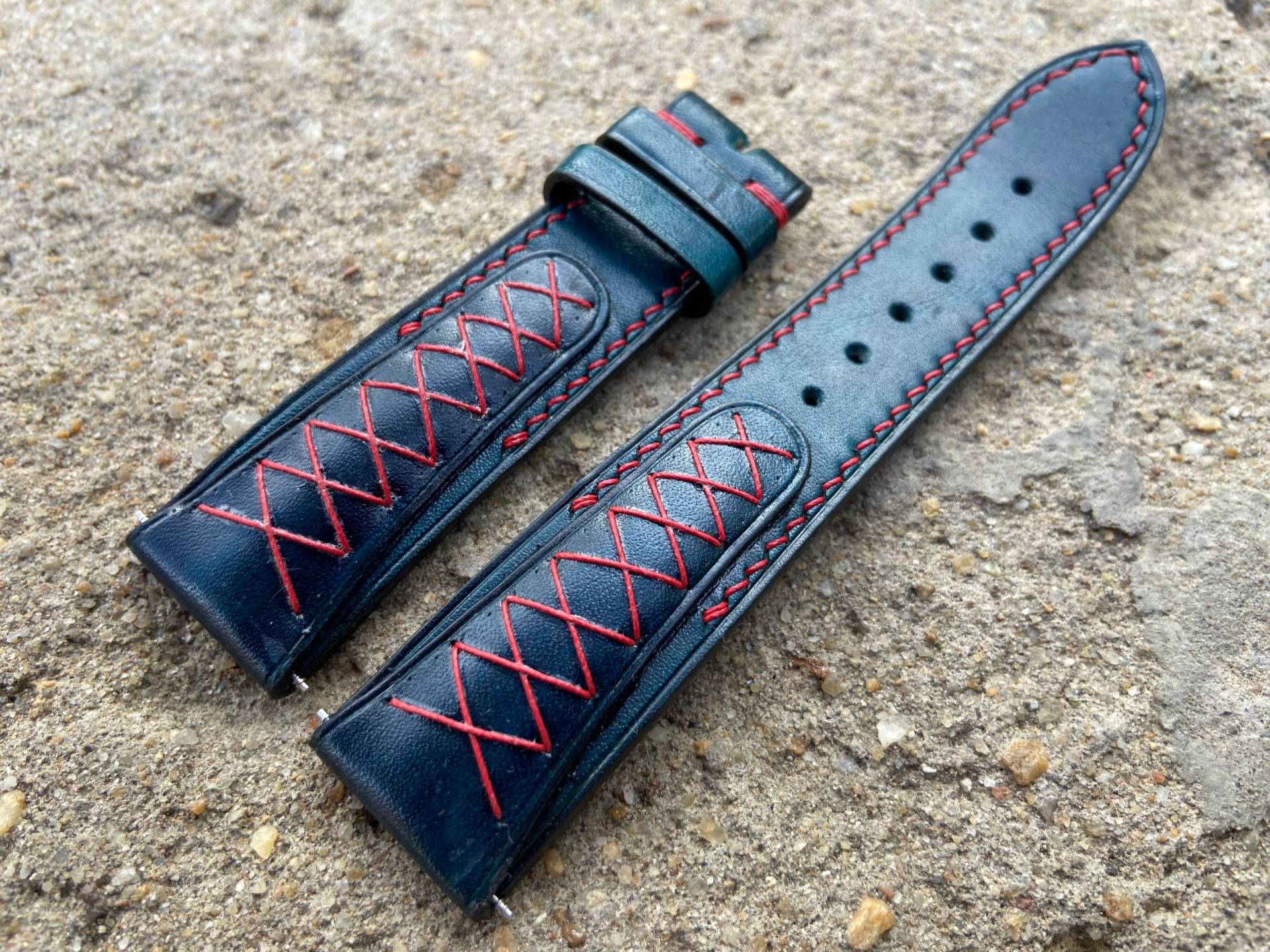 26mm/24mm/22mm/20mm/18mm/16mm Echt Navy Blue Veg Handgefärbtes Leder Uhrenarmband, Lederarmband, Uhrenarmband von handmadeshop79