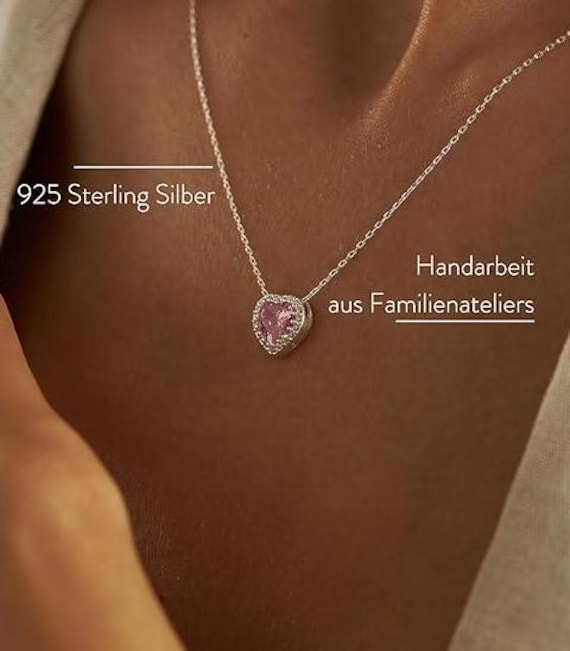 Halskette Mit Herz Anhänger 925 Silber I Zirkonia Kristall Silberkette Collier L'amour von handmadeunique1