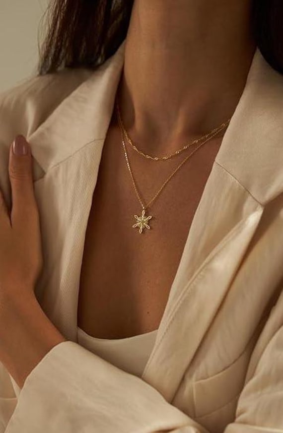 Halskette Schneeflocke - 925 Sterling Silber, Roségold & Gold Perfektes Geschenk Für Frauen Zu Winter Und Weihnachten von handmadeunique1