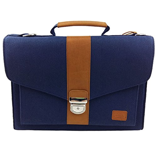 Venetto Businesstasche Umhängetasche Aktentasche Arbeitstasche Handtasche Herren Damen Unisex Filztasche Tasche aus Filz mit Schultergurt mit Echtleder-Applikationen (Blau dunkel) von Venetto