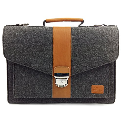 Venetto Businesstasche Umhängetasche Aktentasche Arbeitstasche Handtasche Herren Damen Unisex Filztasche Tasche aus Filz mit Schultergurt mit Echtleder-Applikationen (Schwarz meliert) von Venetto