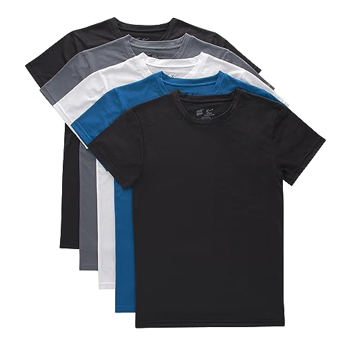 Hanes Boys' Big Originals Performance Mesh Tween T-Shirt Pack, Stretch Undershirts, 5-Pack, Black/Blue/Grey/White von hanes