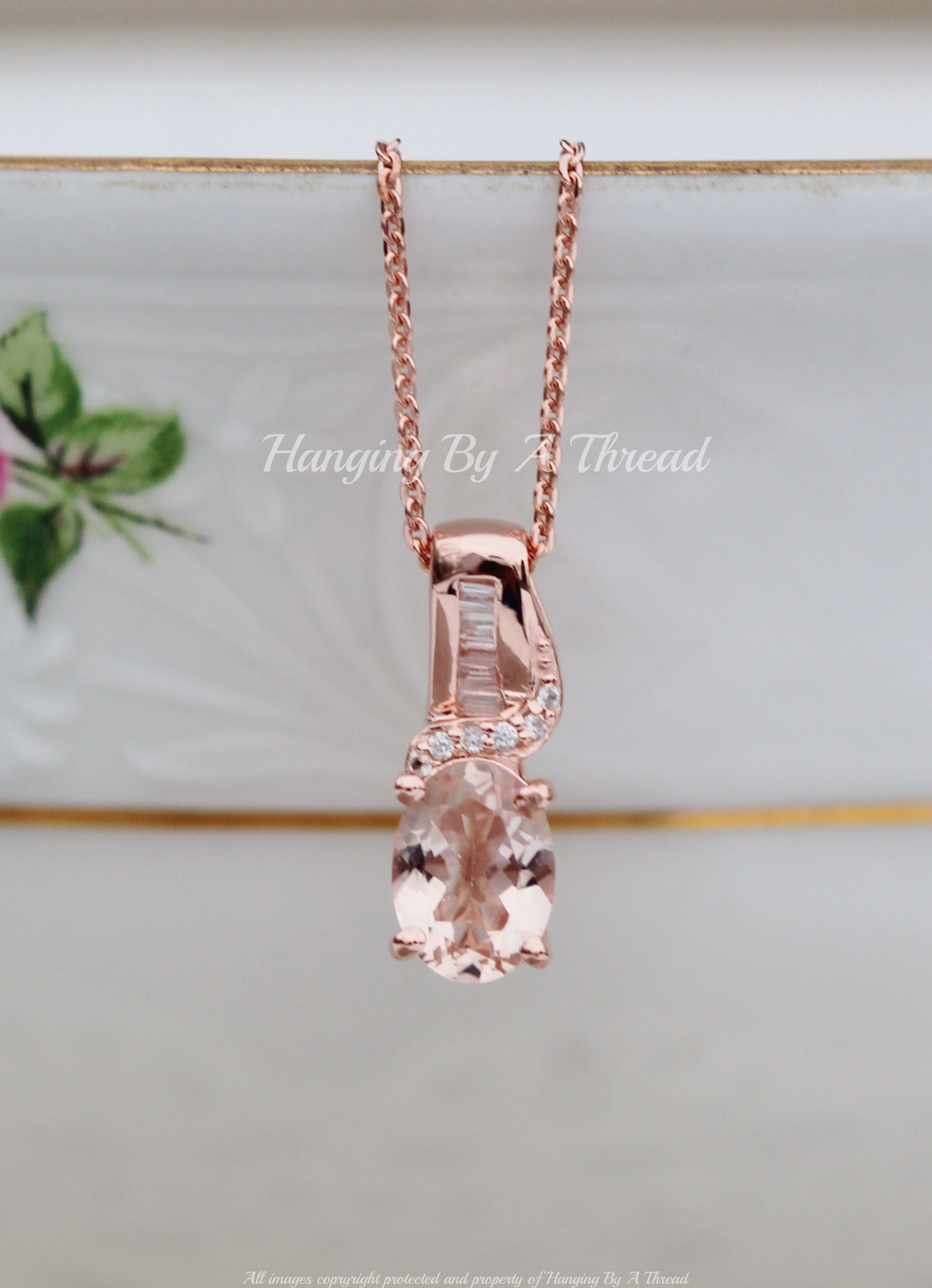 Echte Morganit Multi Edelstein Anhänger Halskette, Rosegold Baguette Beryll, Anhänger, Zierlich, Geschenk Für Sie von hangingbyathread1