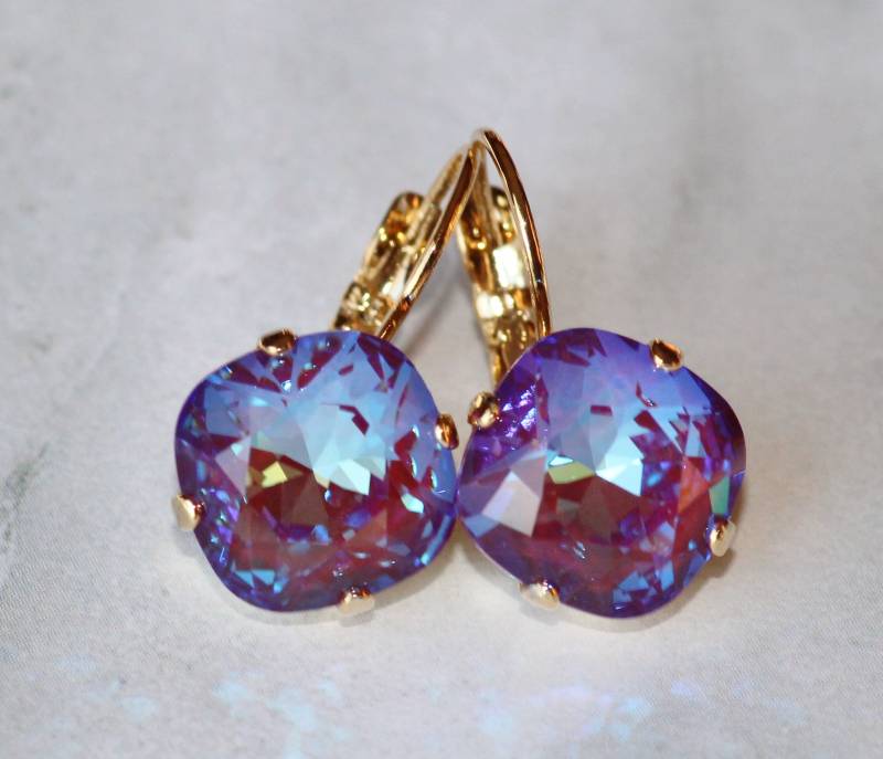 Neue Swarovski Burgund De Lite Brisur, Gold Kristall Strass Ohrring, Kissen Kastanienbraun Regenbogen, Geschenk von hangingbyathread1