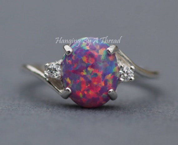 Seltener Lila Feueropal Cz Edelstein Ring, Lab Erstellt Opal Sterling Silber Damen Oktober Geburtsstein, Regenbogen von hangingbyathread1