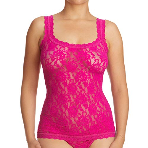 hanky panky Classic Cami - Klassisches Trägerhemd, Unterhemd Damen Spitze aus Stretch-Spitze Signature Lace, Lingerie Camisole Unterwäsche, Color Pink Ruby - Size M von hanky panky