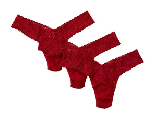 hanky panky Low Rise Thong - Tanga, Unterwäschen Damen Baumwolle Tiefer Schnitt, Lingerie Slip Damen aus Stretch-Spitze Signature Lace, Color Rosso - One Size [3er-Pack] von hanky panky