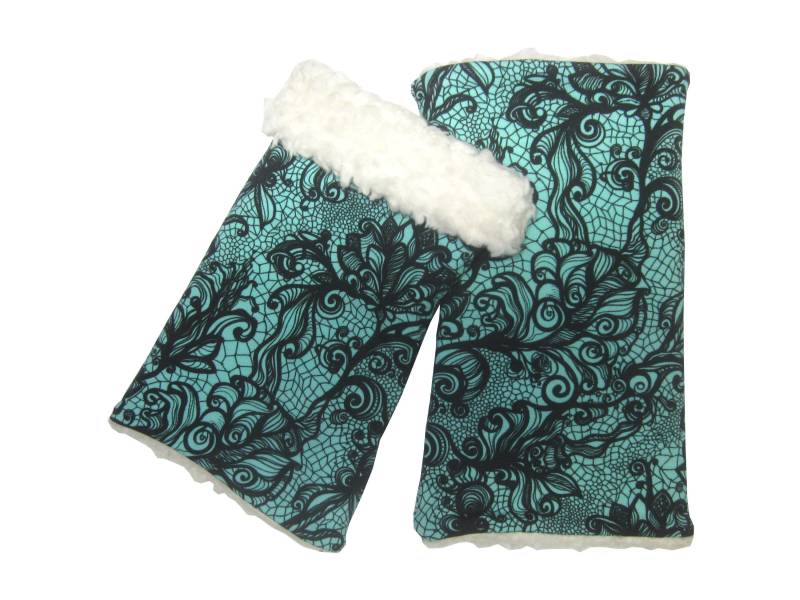 Armstulpen Mit Teddyplüschfutter, Ranken Auf Mint von hannabobia