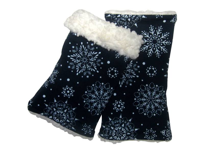 Armstulpen Mit Teddyplüschfutter, Schneeflocken Auf Dunkelblau von hannabobia