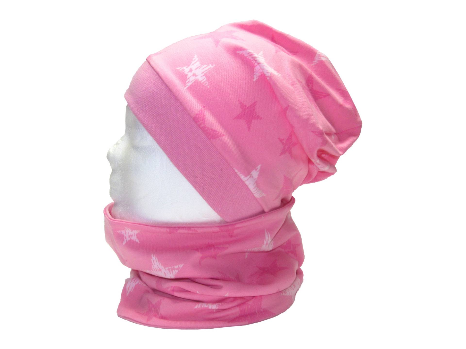 Set Beanie, Wunschgröße Und Schlauchschal Für Kinder, Sterne Auf Rosa von hannabobia