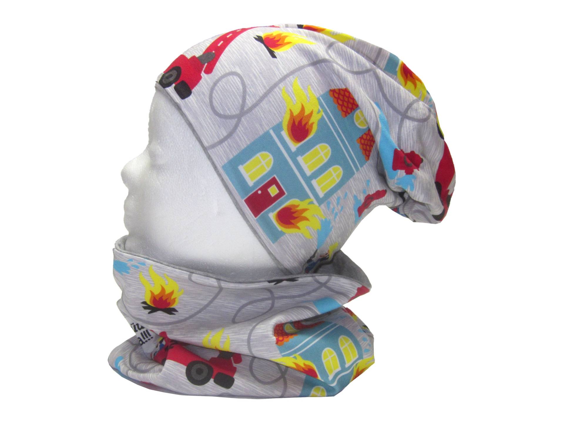 Set Wendebeanie, Wunschgröße Und Schlauchschal Für Kinder, Feuerwehr Auf Grau Set Wendebeanie, Wunschgröße Und Schlauchschal Für Kinder, Feuerwehr Auf Grau von hannabobia