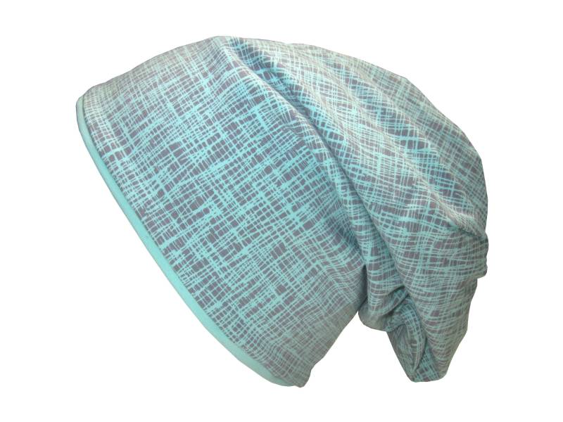 Wendebeanie, Longbeanie, Kritzelstriche in Mint-Grau, Nikolausgeschenk, Weihnachtsgeschenk von hannabobia