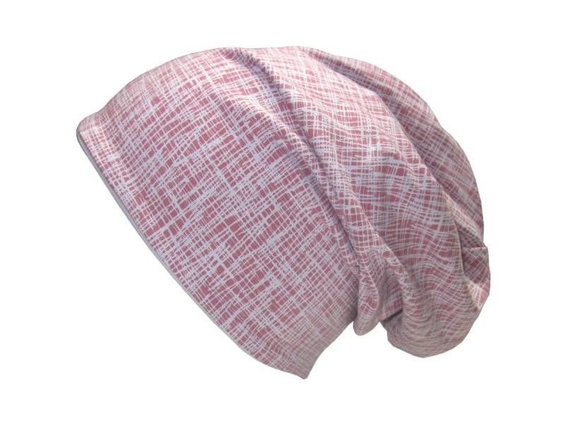 Wendebeanie, Longbeanie, Kritzelstriche in Rosa-Grau von hannabobia