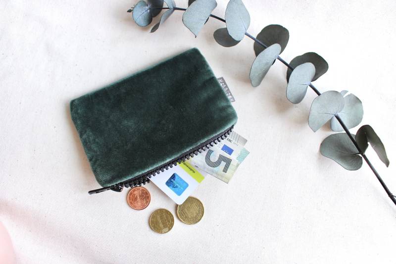 Grün Grau Samt Kleines Portemonnaie - Hannisch von hannisch