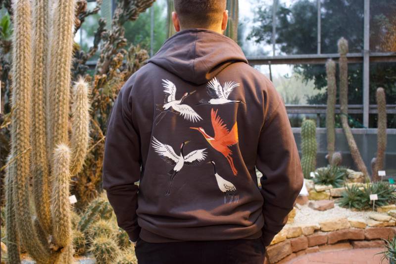 Unisex Hoodie Grau "Kranich" von hannisch