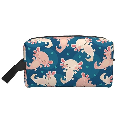 hansgo Axolotl Make-up-Tasche, niedlich, tragbar, Reise-Wasch-Aufbewahrungstasche mit Reißverschluss, wasserdicht, Kosmetiktasche, Zubehör-Organizer, Niedliches Axolotl mit Liebesherz von hansgo