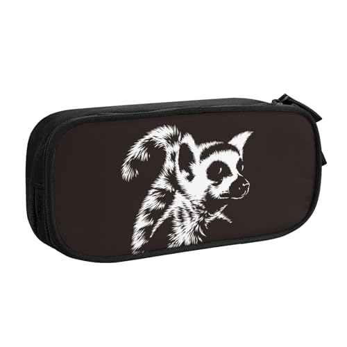 hansgo Federmäppchen, Motiv: Lemur, Porträt von Lemur, mehrere Fächer, tragbar, doppellagig, Make-up-Tasche, großes Fassungsvermögen, Kosmetiktasche mit Reißverschluss, Schwarz und Weiß, Einfarbig, von hansgo