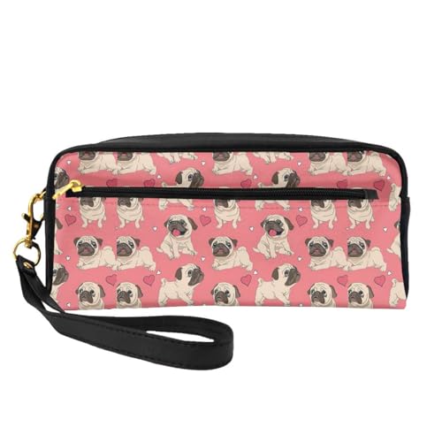 hansgo Federmäppchen mit Mops-Aufdruck, Leder, Stifteetui, Reißverschluss, weiche Schreibwaren-Tasche, Make-up-Kosmetiktasche, Einfarbig, Einheitsgröße, Taschen-Organizer von hansgo