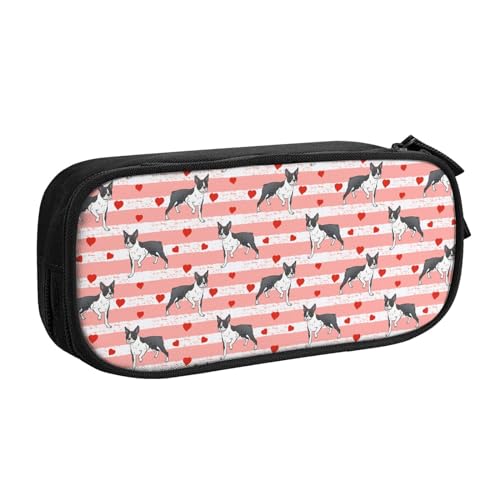 hansgo Federmäppchen mit süßem Boston Terrier, Herz-Design, gestreift, mehrere Schlitze, tragbar, doppellagig, Federmäppchen, Make-up-Tasche, große Kapazität, Reißverschluss, Kosmetiktasche, von hansgo