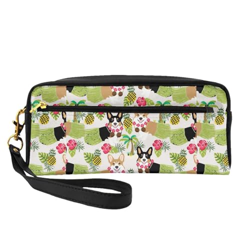 hansgo Federmäppchen mit tropischen Blumen und Corgi-Druck, Leder, Stifteetui, Reißverschluss, weich, Schreibwaren-Tasche, Make-up-Kosmetiktasche, Einfarbig, Einheitsgröße, Taschen-Organizer von hansgo