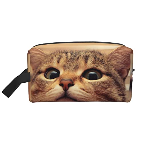 hansgo Neugierige süße Katzen-Kosmetiktasche, Make-up-Tasche, Reise-Kulturbeutel, Organizer, Make-up-Pinsel, Aufbewahrungstasche für Frauen und Männer, einfarbig, Einheitsgröße von hansgo