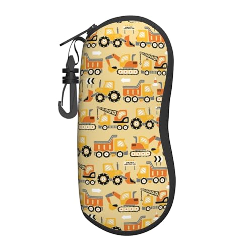 hansgo Weiches Brillenetui aus ultraleichtem Neopren mit Reißverschluss und Gürtelclip, Cartoon-Kräne und Bagger, One size von hansgo