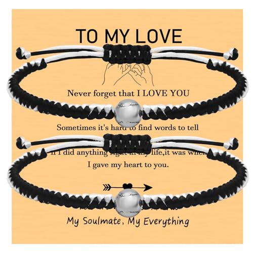 haolry Handgefertigte geflochtene Armbänder, Baseball-Geschenke für Männer und Frauen, verstellbare Armbänder mit Baseballperlen, inspirierende Baseball-Armbänder für Erwachsene (schwarz, 2 Stück) von haolry