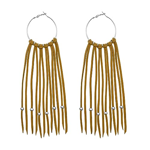 haolry Sommer-Boho-Strand-Fransenohrringe für Damen, handgefertigt, Leder, baumelnde Ohrringe, Türkis, Statement-Quasten-Ohrringe, baumelnde Kreolen, Schmuck-Set, braun von haolry