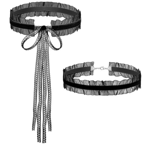 haolry Spitze Choker Halskette Frauen Gothic Choker Halsband Kawaii Schleife Chocker Halskette Blumenband Lolita Zubehör für Frauen Braut 90er Jahre Schwarze Spitze von haolry