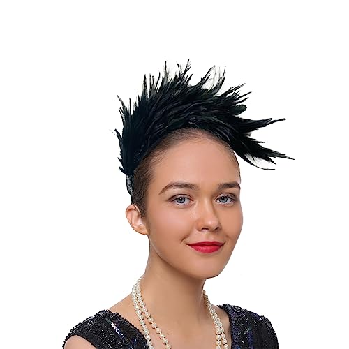 Feder Stirnband 1920er Kopfschmuck Fasching Fascinator mit Haarreif Damen Mädchen Kopfbedeckung Accessoire Party Haarband Klassisch Elegant Kostüm Stirnband Federn Hochzeit Haarschmuck Kirche Tea von haozaikeji