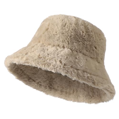 Fischerhut Damen Winter Hut Kunstpelz Winterhut Warm Filzmütze Weich Wintermütze Kuschelig Damenhut Fleece Fischermütze Klappbar Einheitsgröße Bucket Hat Elegant Flauschig Eimer Hut für Outdoor von haozaikeji
