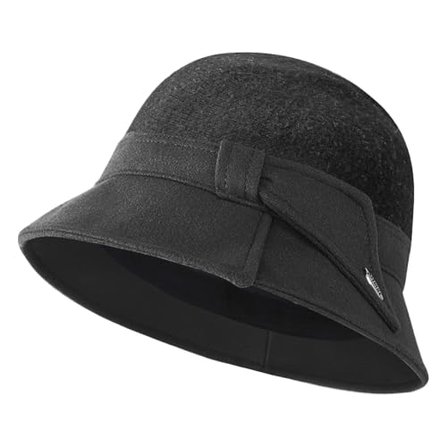 Glockenhut Retro Frauen Fedorahut Warm Damen Filzmütze Winter Hut Bowler Fischerhut Barett Faltbar Wintermütze Kirche Schirmmütze Einfarbig Wollmütze Eimer Mütze mit Schirm Fleece Baskenmütze von haozaikeji