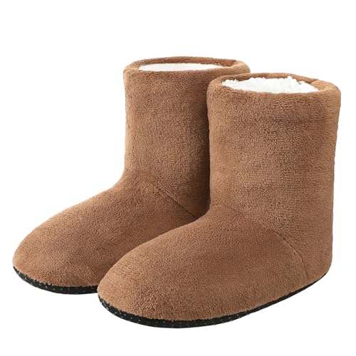 Hausstiefel Plüsch Warm Hohe Hausschuhe Unisex Winter Hüttenstiefel Damen Herren Kuschelig Winterhausschuhe Wärme Pantoffeln Rutschfeste Hüttenschuhe Bequem Slipper Stiefel Schuhe für Indoor von haozaikeji