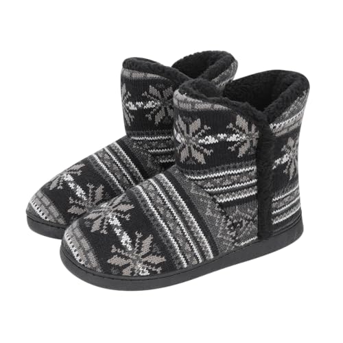 Herren Slipper Stiefel Gestrickt Thermo Winter Booties Hausschuhe Frauen Weiches Plüsch Fleece Futter Rutschfeste Sohle Warm Bequem Memory Foam Männer Schwarz Stiefel Hausschuhe für Indoor Outdoor von haozaikeji