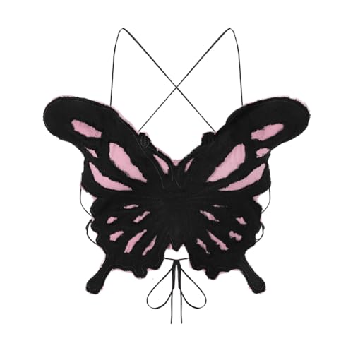 Schmetterling Top Damen Bauchfreie Oberteile mit Neckholder Rückfrei Crop Tops Sommer Cropped Top V-Ausschnitt Camisole Tanktop Frauen Cropshirt Club Ärmellose Mode Tank-Tops für Tanz Strand Party von haozaikeji