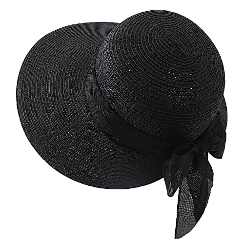 Stroh Damen Hut Strand Sonnenhut UV Schutz Strohhut Frauen Sommer Strandhut mit Schleife Atmungsaktiv Sommerhut Outdoor Sun Visor Hüte Krempe Schlapphut Schirm Verstellbar Outdoorhut für Urlaub von haozaikeji