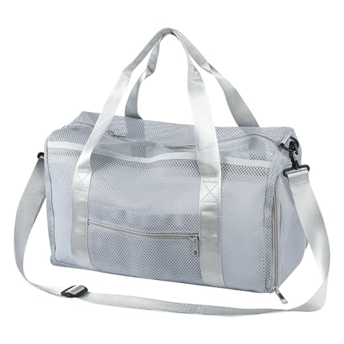 Umhängetasche Mesh Sporttasche Herren Damen Reisetasche Strand Größe Tasche mit Schuhfach und Nassfach Unisex Fitnesstasche Outdoor Freizeittasche Training Verstellbar Handtasche für Gym Urlaub von haozaikeji